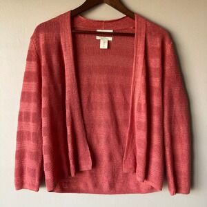 Cynthia Rowley Women Coral Pink 100% Linen Textured Stripe Open Front Cardigan M